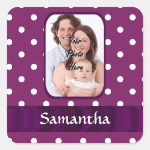 Purple polka dot square sticker