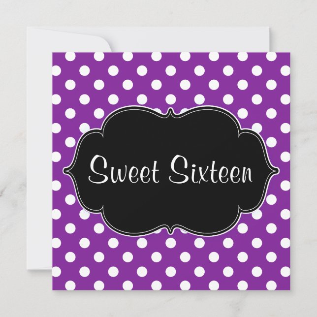 Purple Polka Dot Sweet 16 Birthday Party Invitation (Front)