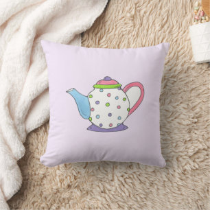 Purple Polka Dot Tea Party Pot Teapot Design Cushion