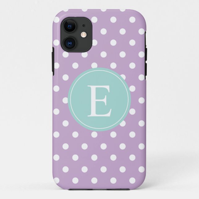 Purple Polka Dot Teal Monogram Case-Mate iPhone Case (Back)