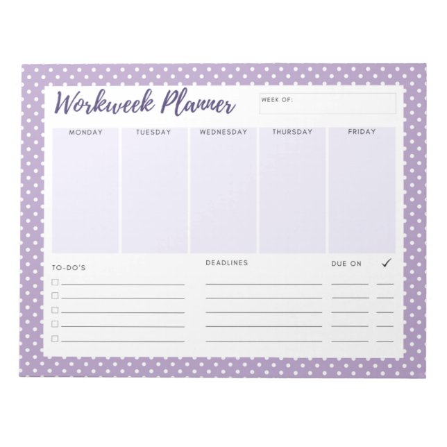 Purple polka dot Workweek Planner Notepad (Front)
