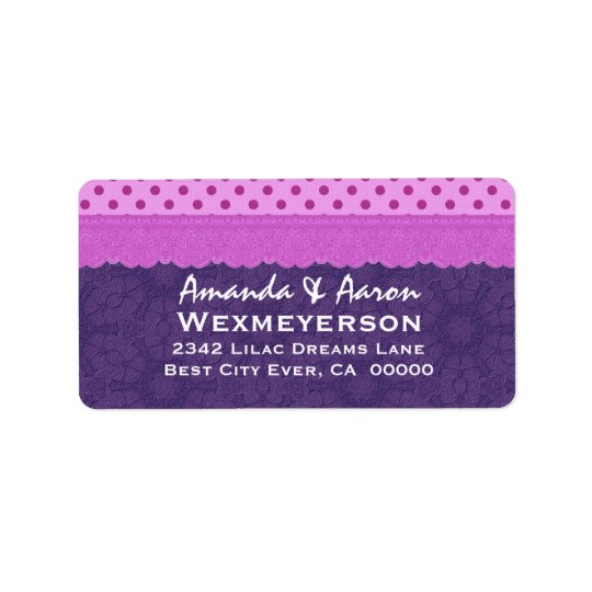 Purple Polka Dots and Lace Wedding Paper Product 1 Address Label