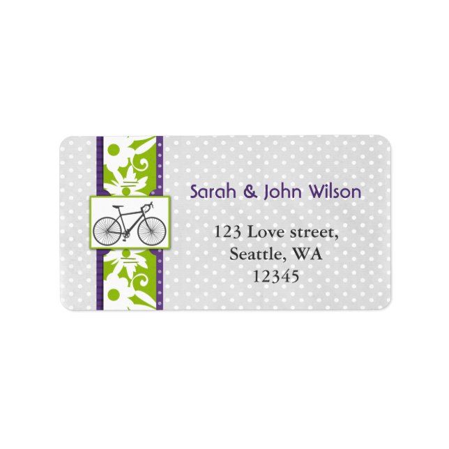 purple  polka dots bicycle return address label (Front)