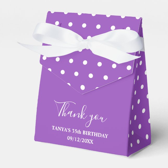 Purple Polka Dots Birthday favour box (Front Side)