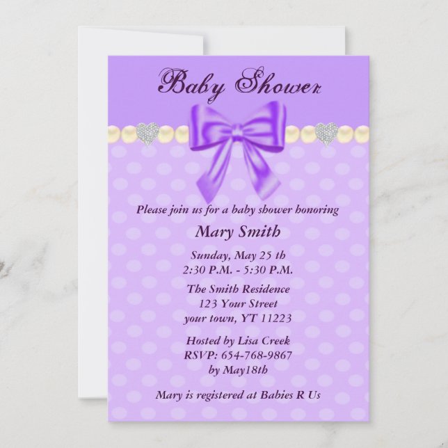 Purple Polka Dots Bow Baby Shower Invitation (Front)