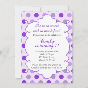 Purple Polka Dots Girl Birthday Invitation