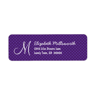 Purple Polka Dots Monogram M or Any Initial A012 Return Address Label
