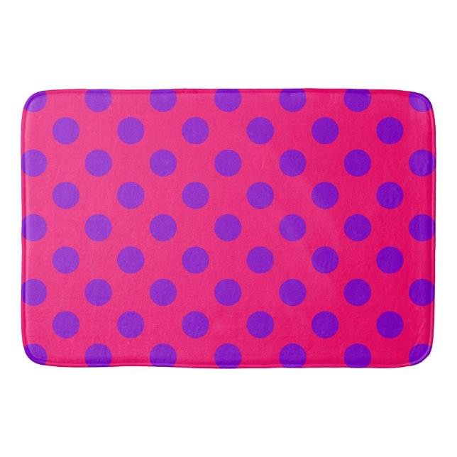 Purple polka dots on cerise bath mat (Front)