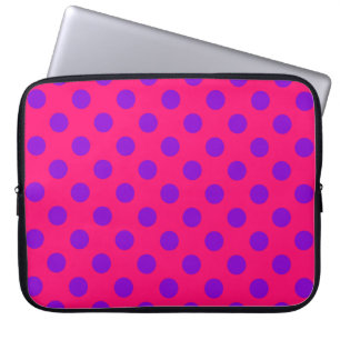 Purple polka dots on cerise laptop sleeve