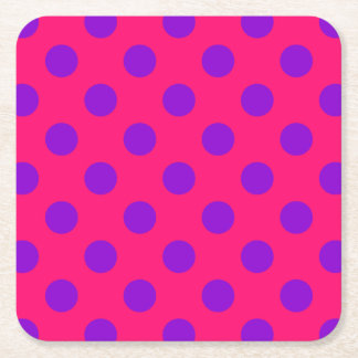 Purple polka dots on cerise square paper coaster