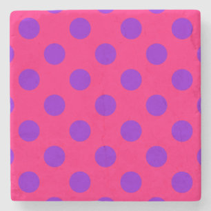 Purple polka dots on cerise stone coaster