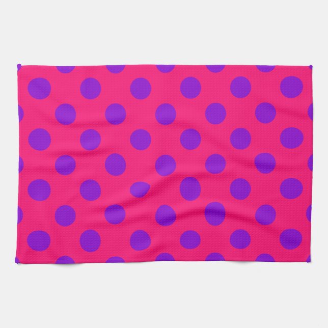 Purple polka dots on cerise tea towel (Horizontal)