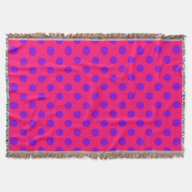 Purple polka dots on cerise throw blanket (Front)