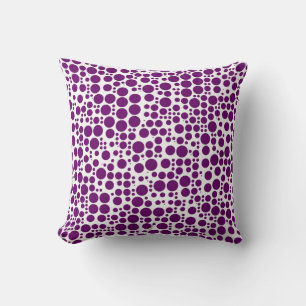 Purple Polka Dots on White Background Cushion