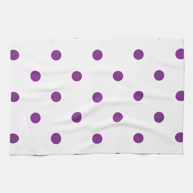 Purple Polka Dots on White Background Tea Towel (Horizontal)