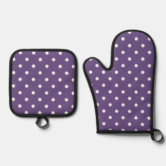 Purple Polka Dots Oven Mitt & Pot Holder Set