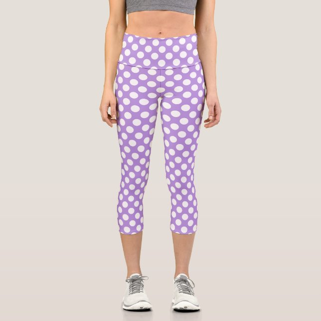 Purple Polka Dots, Polka Dot Pattern, Dots, Dotted Capri Leggings (Front)