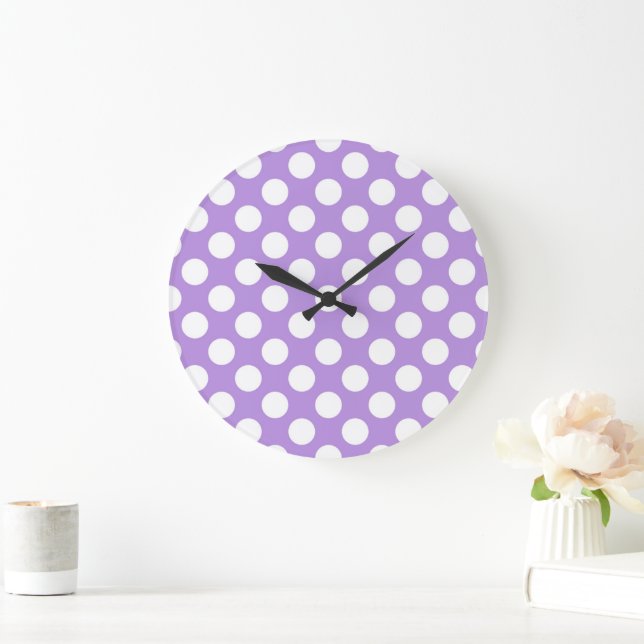 Purple Polka Dots, Polka Dot Pattern, Dots, Dotted Large Clock (Home)
