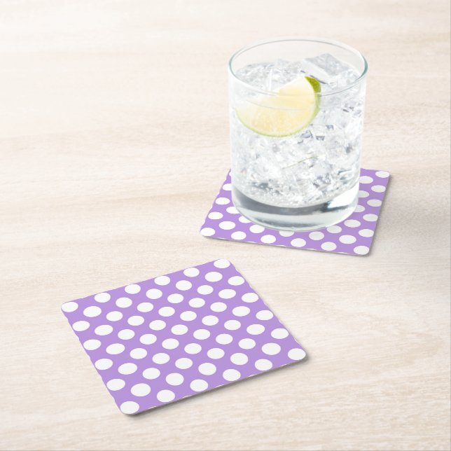 Purple Polka Dots, Polka Dot Pattern, Dots, Dotted Square Paper Coaster (Insitu)