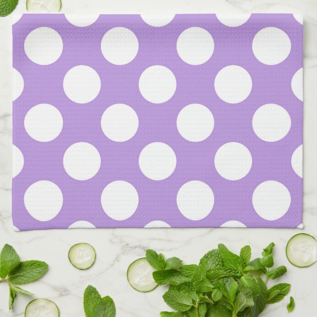Purple Polka Dots, Polka Dot Pattern, Dots, Dotted Tea Towel (Folded)