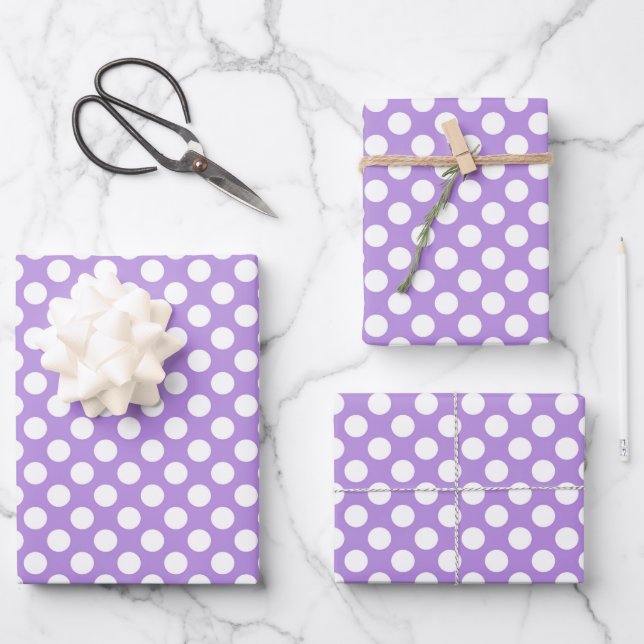 Purple Polka Dots, Polka Dot Pattern, Dots, Dotted Wrapping Paper Sheet (Front)