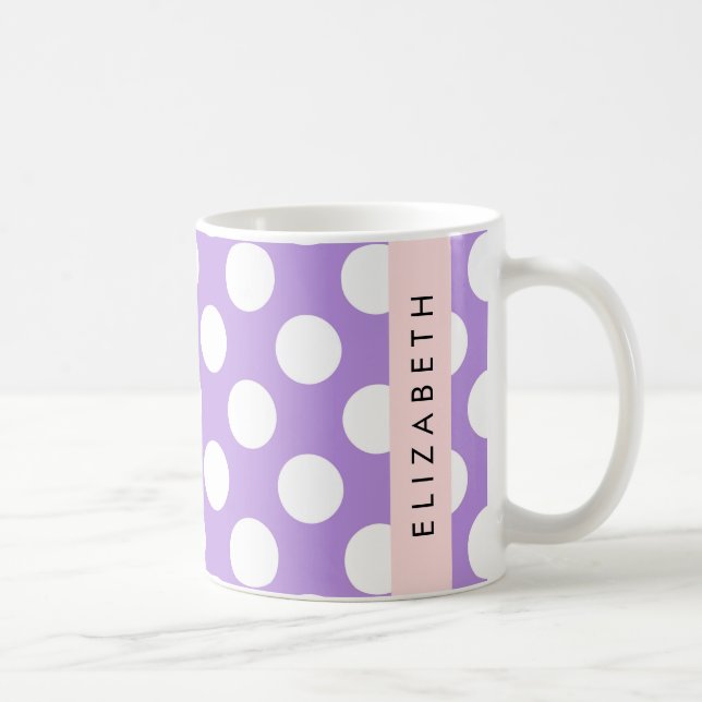 Purple Polka Dots, Polka Dot Pattern, Your Name Coffee Mug (Right)