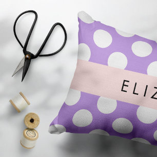 Purple Polka Dots, Polka Dot Pattern, Your Name Decorative Cushion