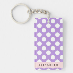 Purple Polka Dots, Polka Dot Pattern, Your Name Key Ring