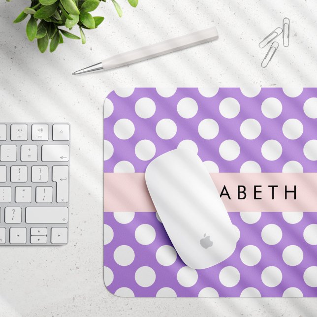 Purple Polka Dots, Polka Dot Pattern, Your Name Mouse Pad (Creator Uploaded)