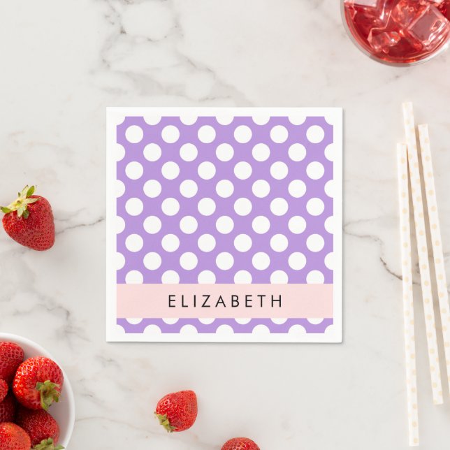 Purple Polka Dots, Polka Dot Pattern, Your Name Napkin (Insitu)