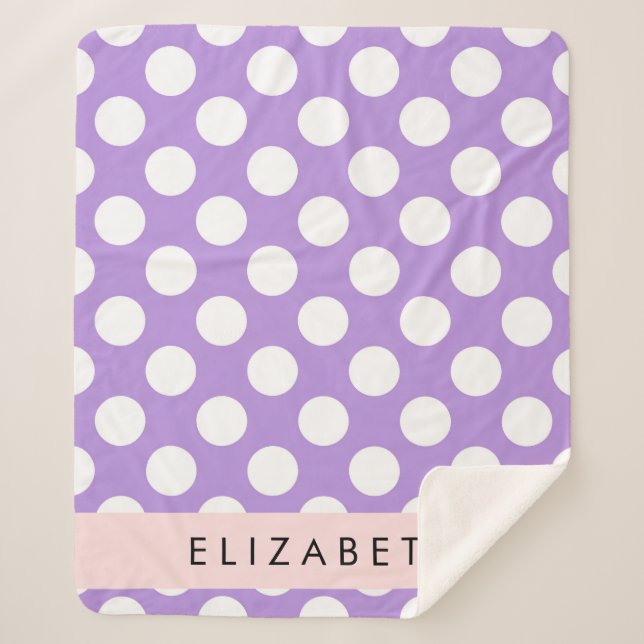 Purple Polka Dots, Polka Dot Pattern, Your Name Sherpa Blanket (Front)