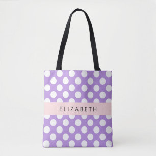 Purple Polka Dots, Polka Dot Pattern, Your Name Tote Bag