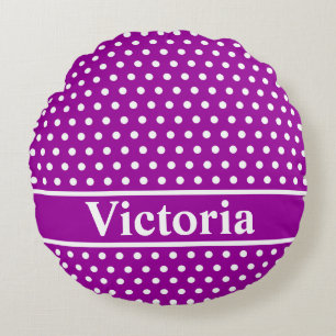 Purple Polka Dots Round Cushion