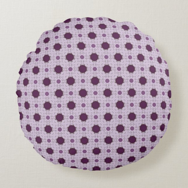 Purple Polka Dots Round Pillow (Front)