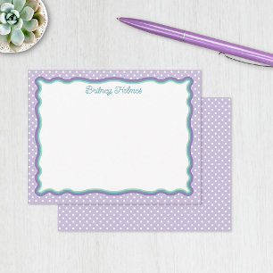 Purple Polka Dots & Wavy Frame Add Name Card