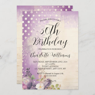 Purple Polka Dots Women's 50th Birthday Invitation