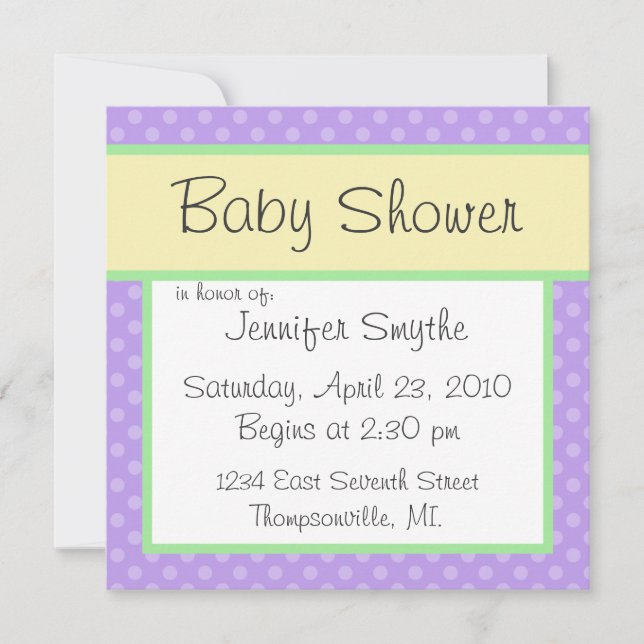 Purple Polka Dotty Baby Shower Invitation (Front)