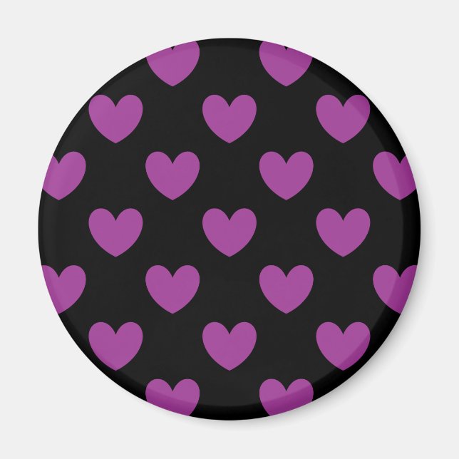 Purple polka hearts on black magnet (Front)