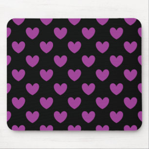 Purple polka hearts on black mouse pad