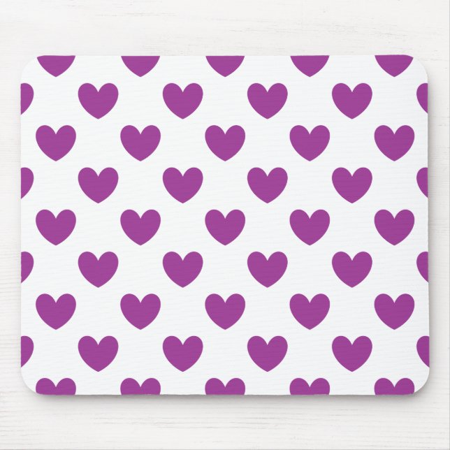 Purple polka hearts on white mouse pad (Front)