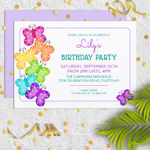 Purple Polkadot Butterfly Birthday Invitation