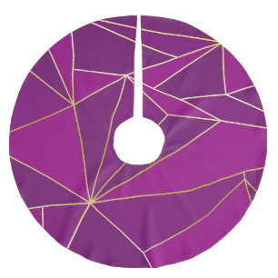 Purple Polygon Art: Gold Line Geometric Background Brushed Polyester Tree Skirt
