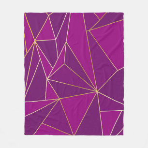 Purple Polygon Art: Gold Line Geometric Background Fleece Blanket