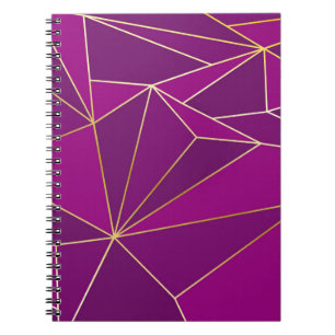 Purple Polygon Art: Gold Line Geometric Background Notebook
