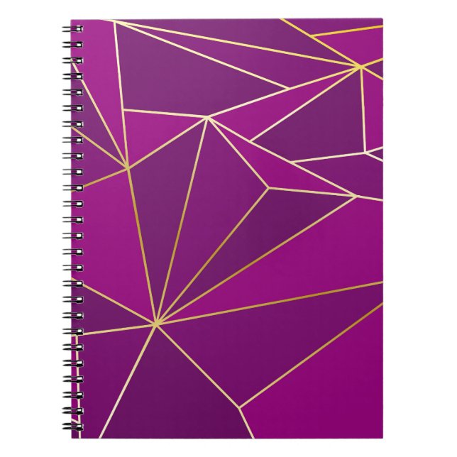 Purple Polygon Art: Gold Line Geometric Background Notebook (Front)