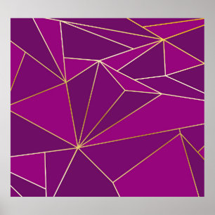Purple Polygon Art: Gold Line Geometric Background Poster