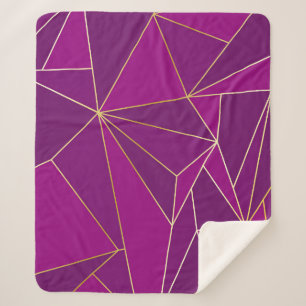 Purple Polygon Art: Gold Line Geometric Background Sherpa Blanket