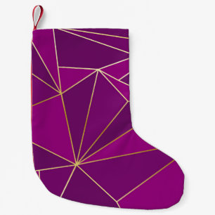Purple Polygon Art: Gold Line Geometric Background Small Christmas Stocking
