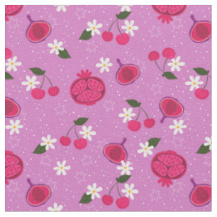 purple pomegranate fruit cherry floral daisy fabric