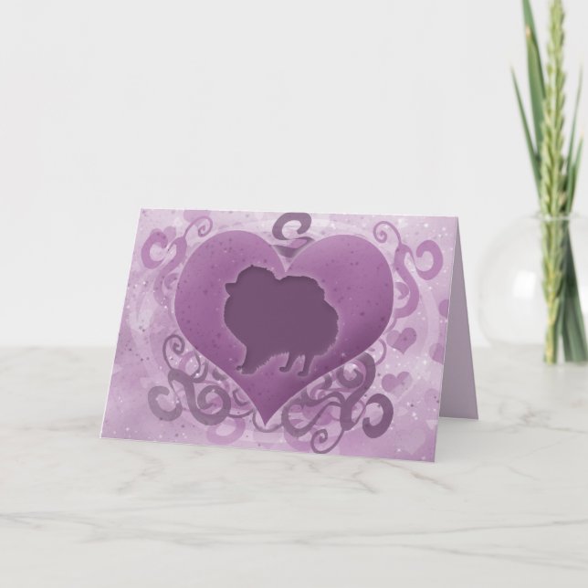 Purple Pomeranian Valentine Holiday Card (Front)